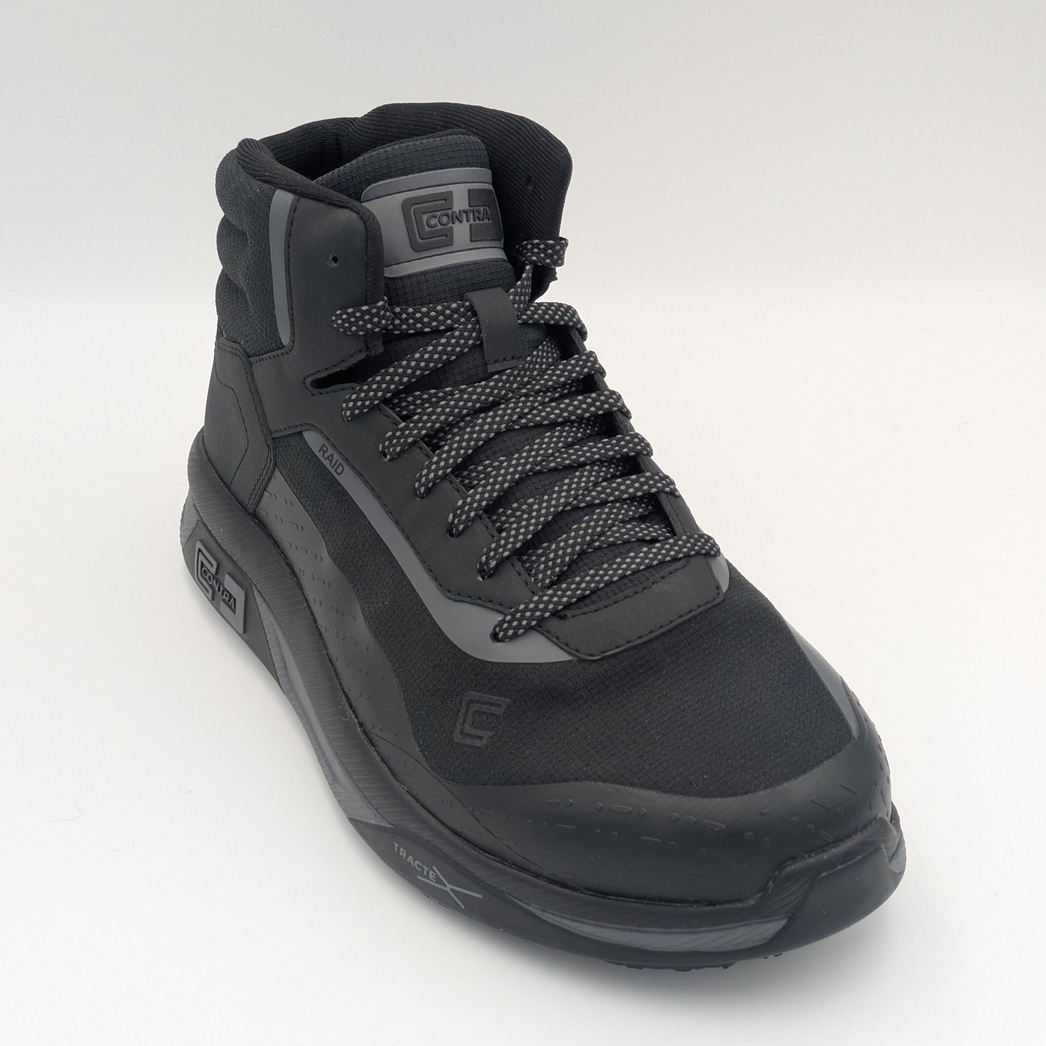Black Raid Contra Boot with brand logo on a white background