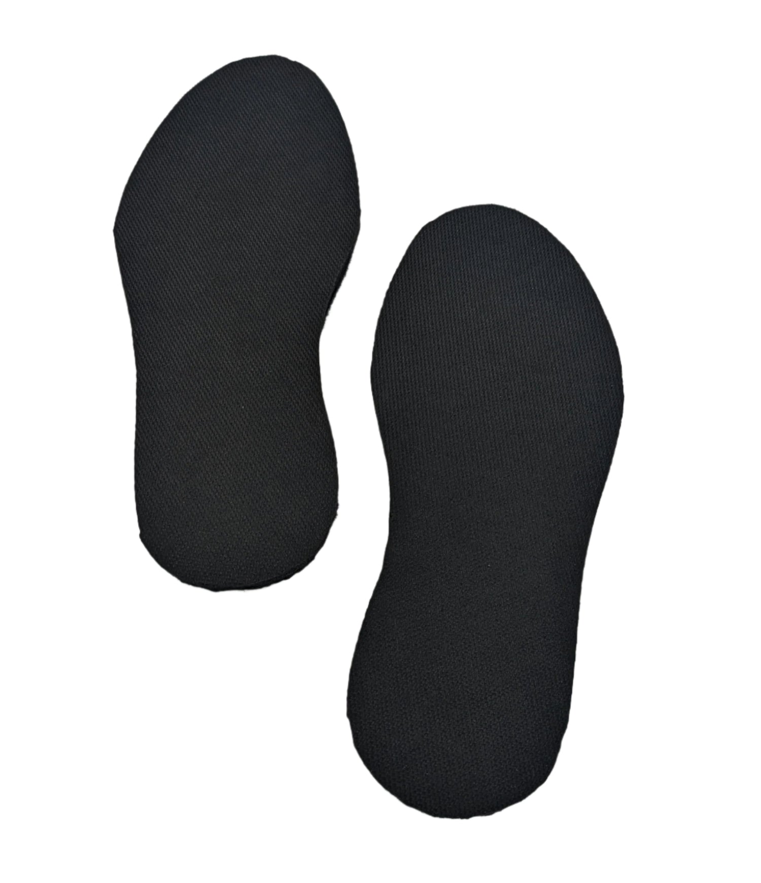 Pair of black roofing shoe pads on a light gray background