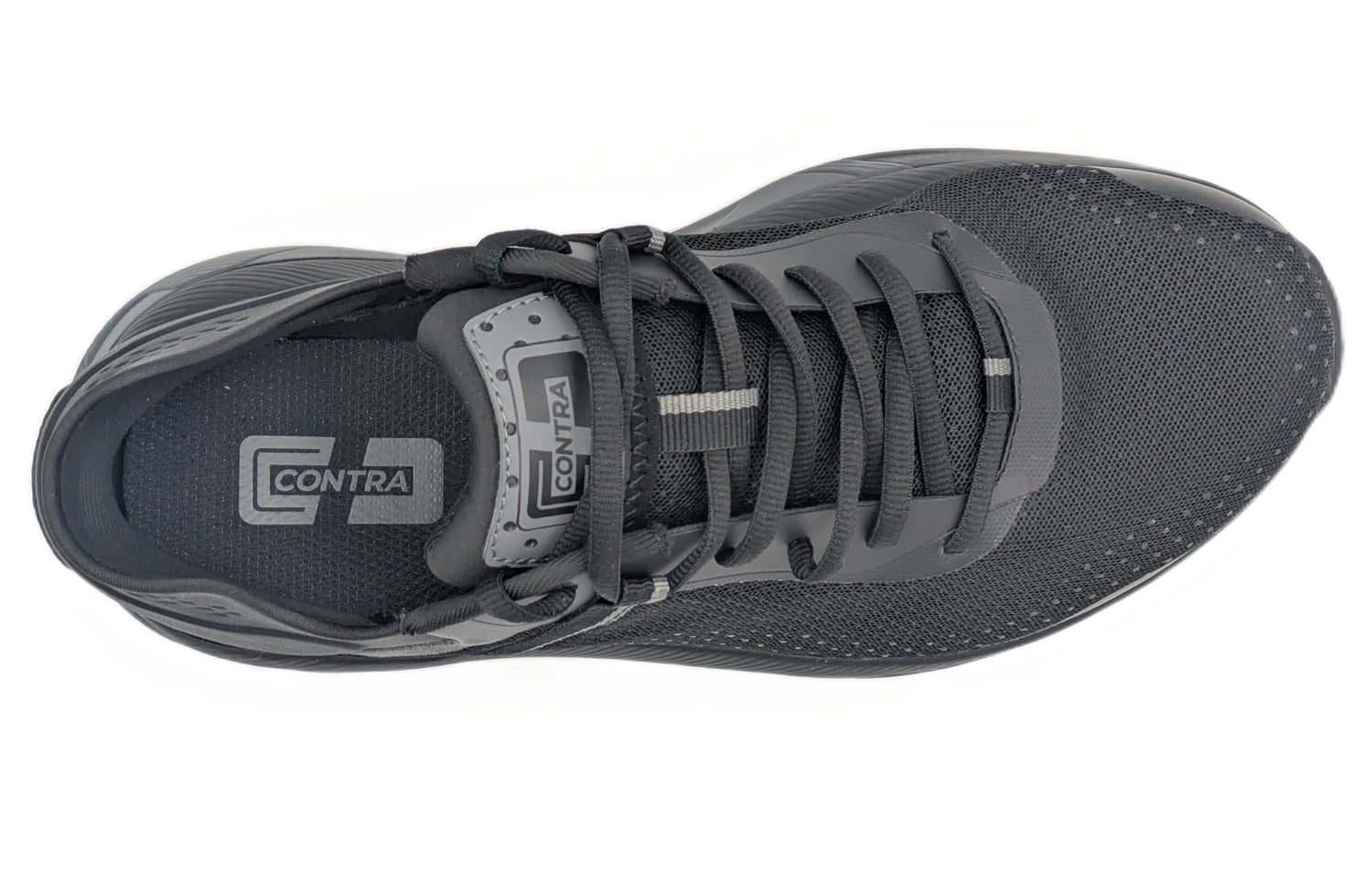 Gray athletic shoe with brand logo on a white background